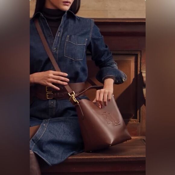 Lauren Ralph Lauren Leather Medium Witley Bucket Bag in Dark Mahogany, New - Picture 16 of 16